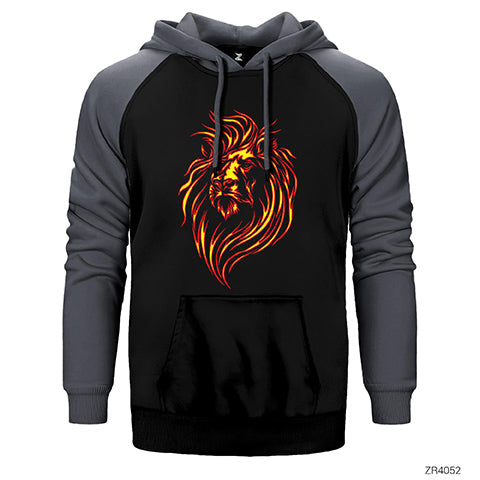 Aslan Sarı Kırmızı Çift Renk Reglan Kol Sweatshirt / Hoodie