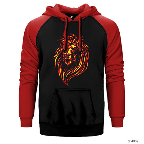 Aslan Sarı Kırmızı Çift Renk Reglan Kol Sweatshirt / Hoodie