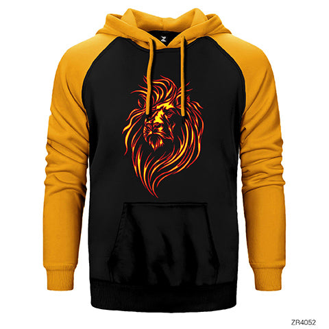 Aslan Sarı Kırmızı Çift Renk Reglan Kol Sweatshirt / Hoodie