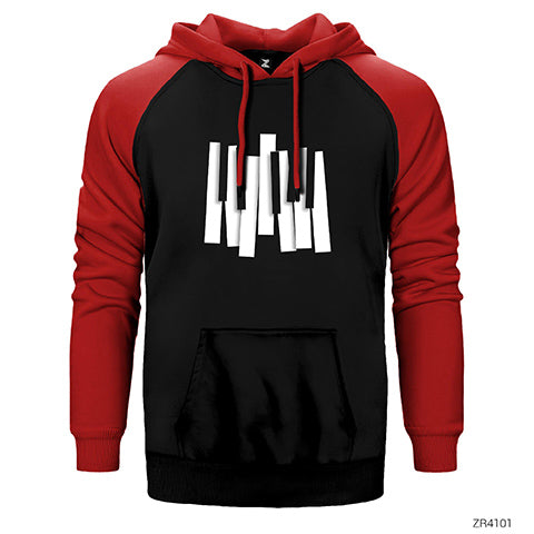 Piano Tuşları Çift Renk Reglan Kol Sweatshirt / Hoodie