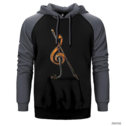 Sol Anahtarı ve Keman Çift Renk Reglan Kol Sweatshirt / Hoodie