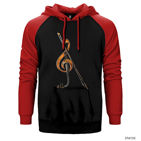 Sol Anahtarı ve Keman Çift Renk Reglan Kol Sweatshirt / Hoodie