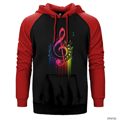Sol Anahtarı ve Notalar Çift Renk Reglan Kol Sweatshirt / Hoodie