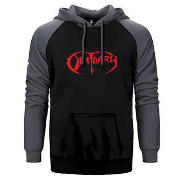 Obituary Logo Red Çift Renk Reglan Kol Sweatshirt / Hoodie