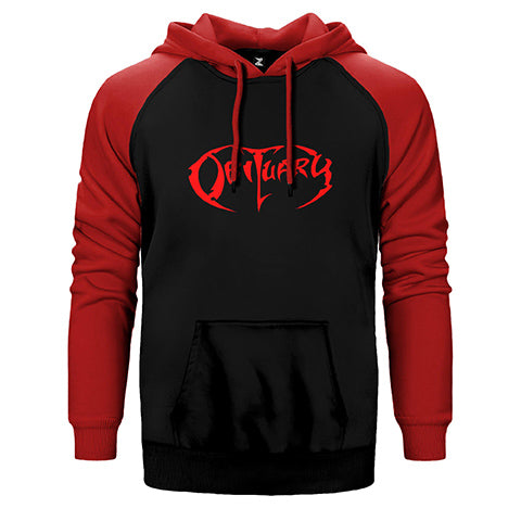 Obituary Logo Red Çift Renk Reglan Kol Sweatshirt / Hoodie