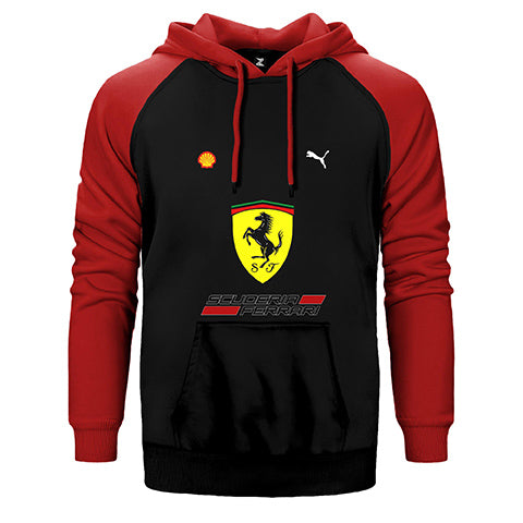 F1 Ferrari Çift Renk Reglan Kol Sweatshirt / Hoodie