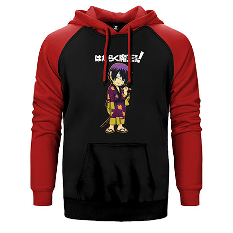 Hataraku Maou sama Hanzo Urushihara 2 Çift Renk Reglan Kol Sweatshirt / Hoodie