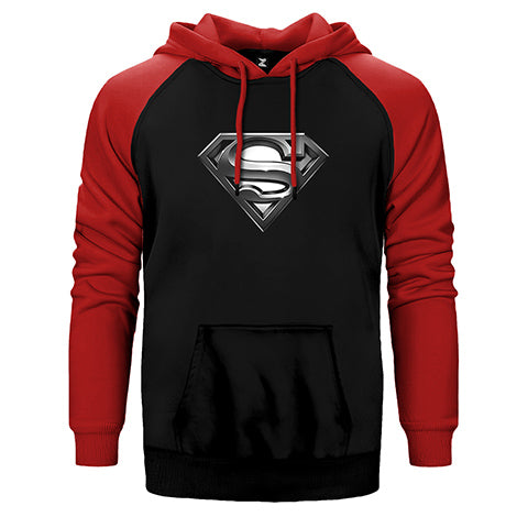 Superman Logo Çift Renk Reglan Kol Sweatshirt / Hoodie