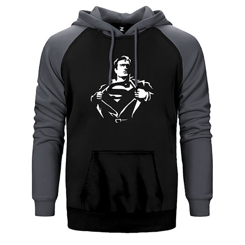 Superman Man Çift Renk Reglan Kol Sweatshirt / Hoodie