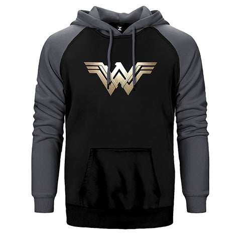 Wonder Woman Metal Logo Çift Renk Reglan Kol Sweatshirt / Hoodie