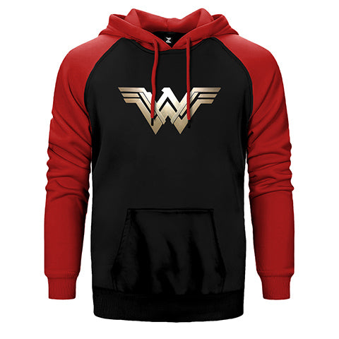 Wonder Woman Metal Logo Çift Renk Reglan Kol Sweatshirt / Hoodie