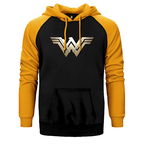 Wonder Woman Metal Logo Çift Renk Reglan Kol Sweatshirt / Hoodie