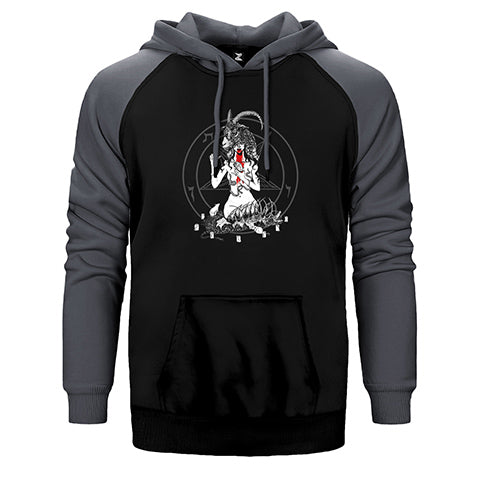 Baphomet Blood Çift Renk Reglan Kol Sweatshirt / Hoodie