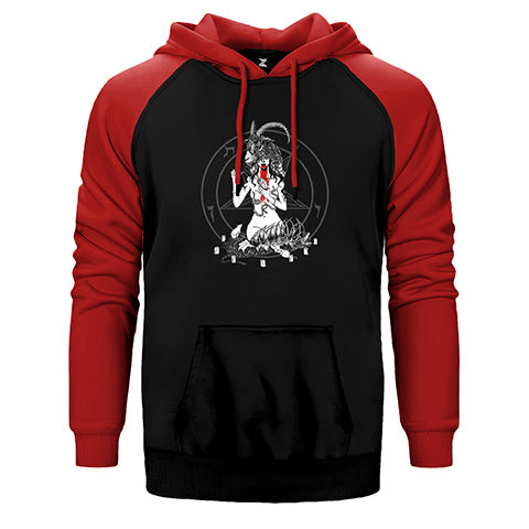 Baphomet Blood Çift Renk Reglan Kol Sweatshirt / Hoodie