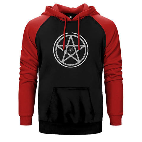 Baphomet Pentagram Çift Renk Reglan Kol Sweatshirt / Hoodie