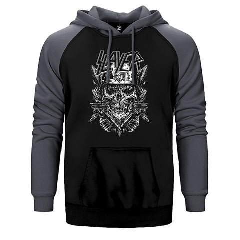 Slayer Soilder Skull Çift Renk Reglan Kol Sweatshirt / Hoodie