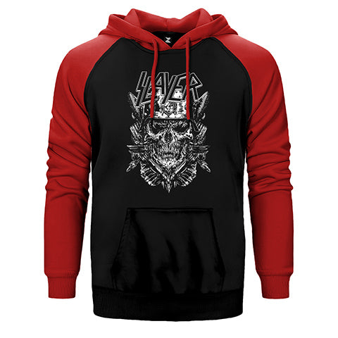 Slayer Soilder Skull Çift Renk Reglan Kol Sweatshirt / Hoodie