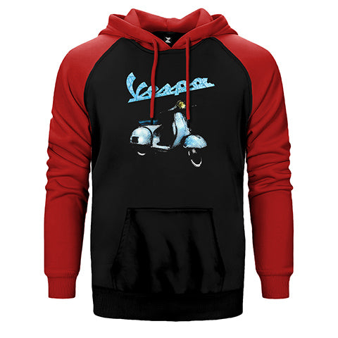 Vespa Vintage Çift Renk Reglan Kol Sweatshirt / Hoodie