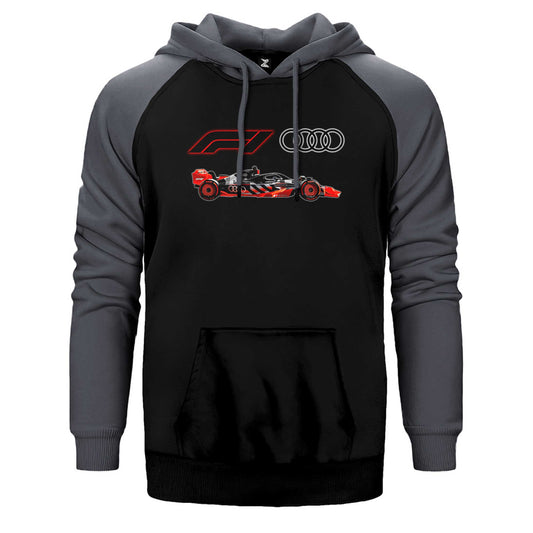 F1 Audi Logo Car Çift Renk Reglan Kol Sweatshirt / Hoodie