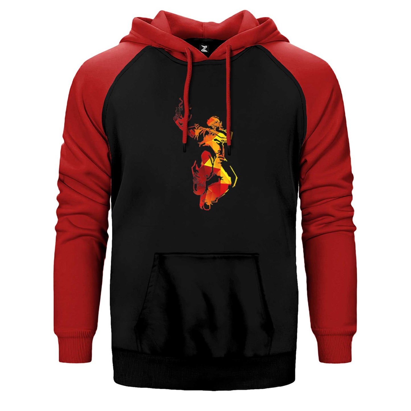 Red Basketball Silhouette Çift Renk Reglan Kol Sweatshirt / Hoodie