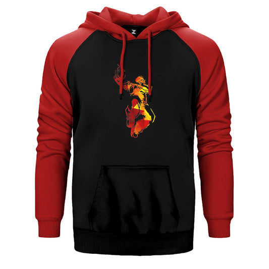 Red Basketball Silhouette Çift Renk Reglan Kol Sweatshirt / Hoodie