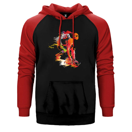 Red Basketball Between The Legs Çift Renk Reglan Kol Sweatshirt / Hoodie