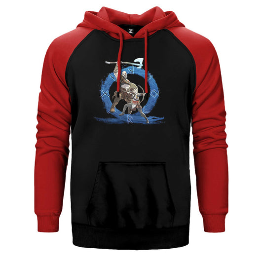 God Of War Ragnarok Kratos Atreus Cartoon Çift Renk Reglan Kol Sweatshirt / Hoodie