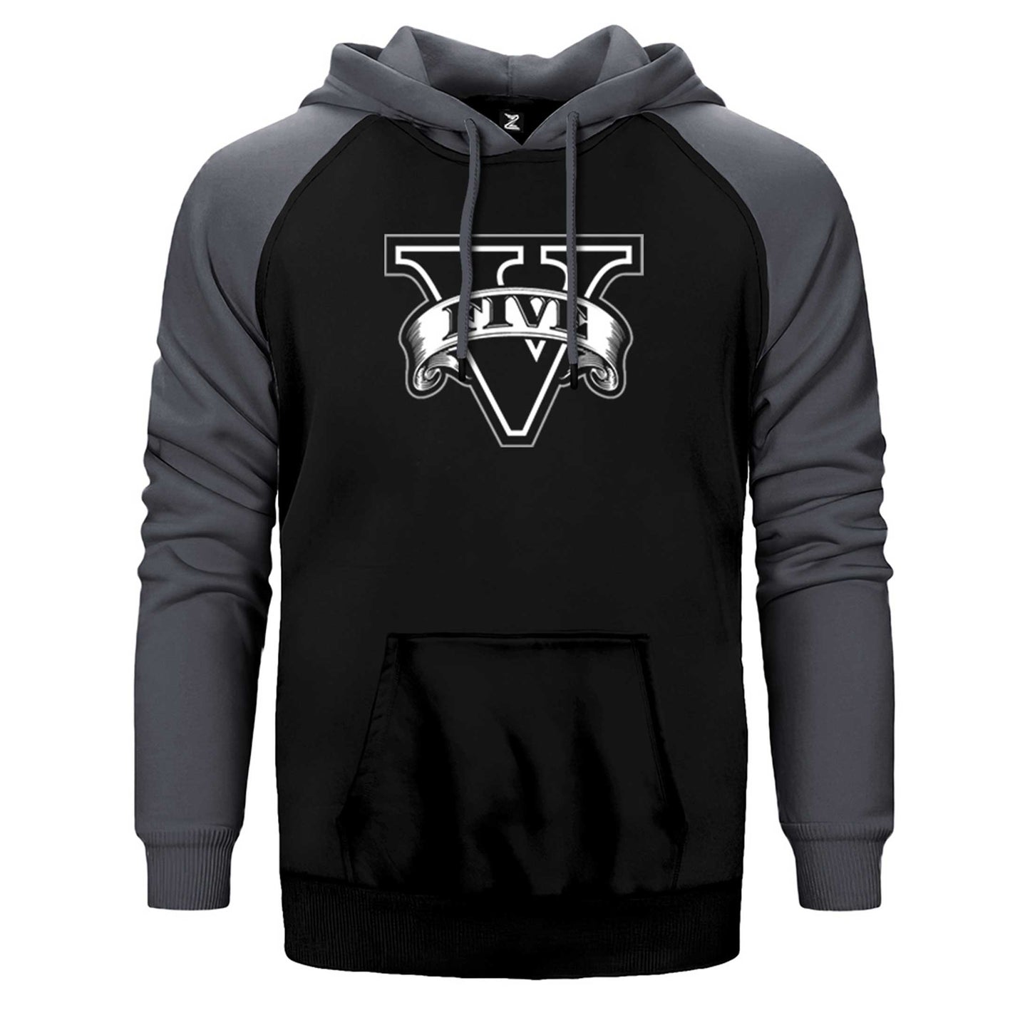 GTA Five Black Logo Çift Renk Reglan Kol Sweatshirt / Hoodie