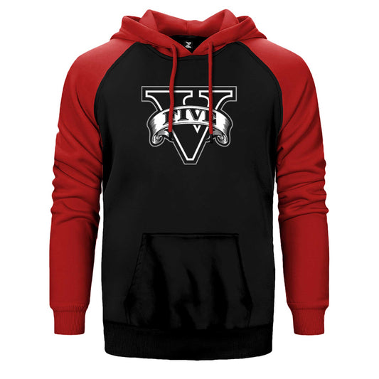 GTA Five Black Logo Çift Renk Reglan Kol Sweatshirt / Hoodie