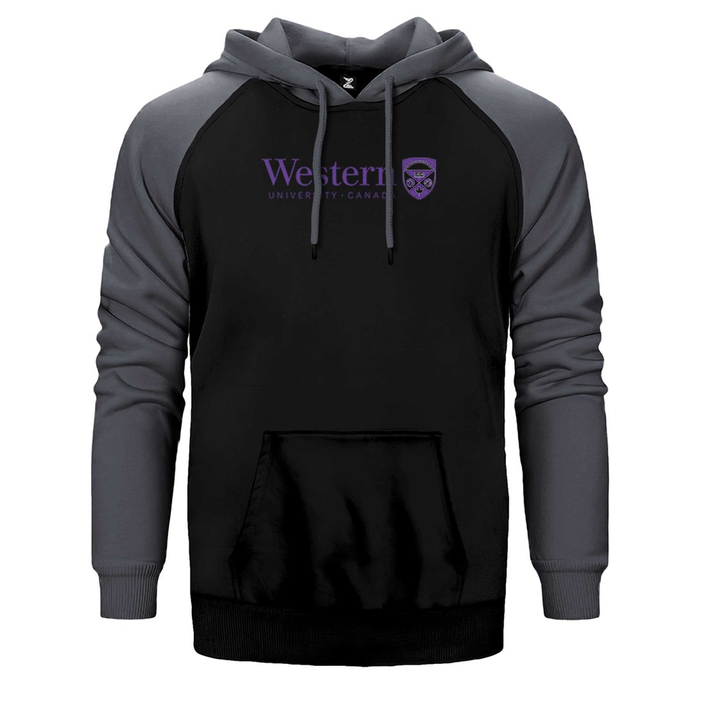 Western University Purple Logo Çift Renk Reglan Kol Sweatshirt / Hoodie