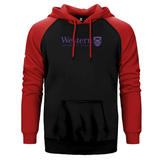 Western University Purple Logo Çift Renk Reglan Kol Sweatshirt / Hoodie