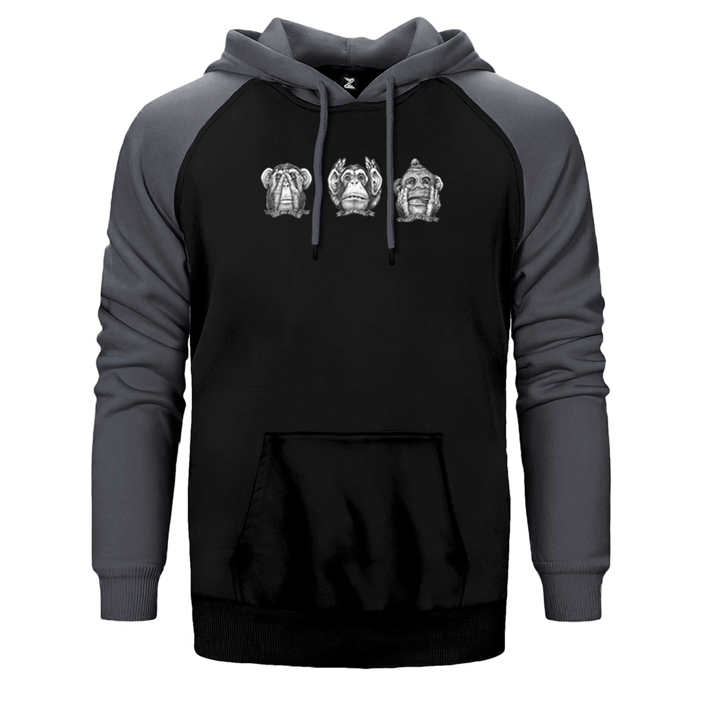 Three Monkeys Cartoon Çift Renk Reglan Kol Sweatshirt / Hoodie