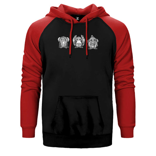 Three Monkeys Cartoon Çift Renk Reglan Kol Sweatshirt / Hoodie