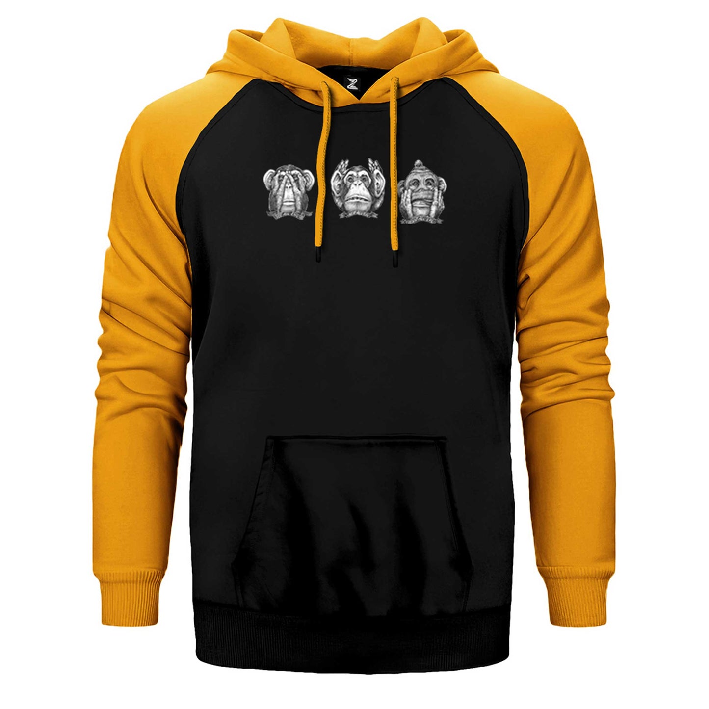 Three Monkeys Cartoon Çift Renk Reglan Kol Sweatshirt / Hoodie
