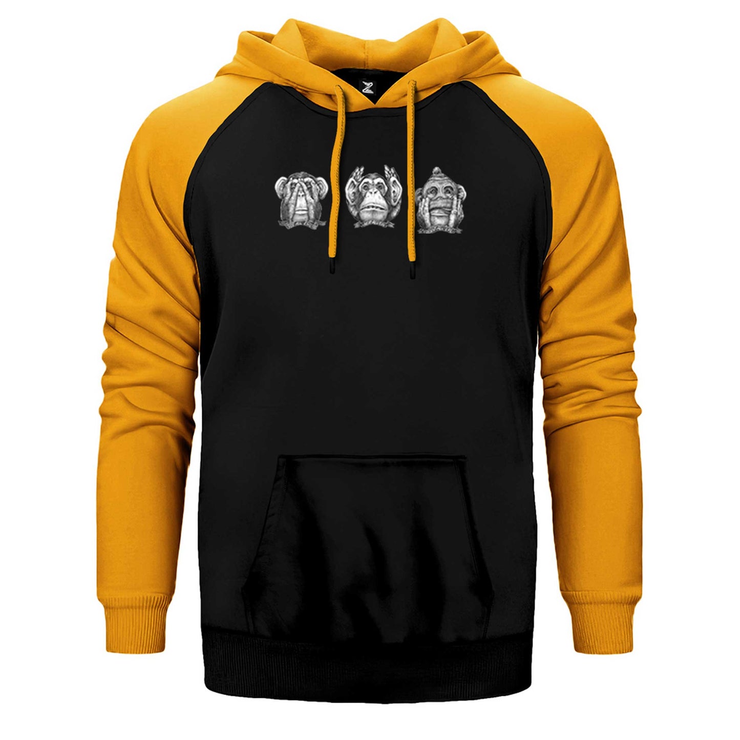 Three Monkeys Cartoon Çift Renk Reglan Kol Sweatshirt / Hoodie