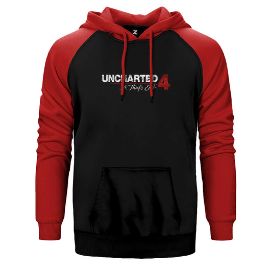 İndirimli Uncharted 4 Logo Kırmızı Reglan Kol Kapşonlu Sweatshirt