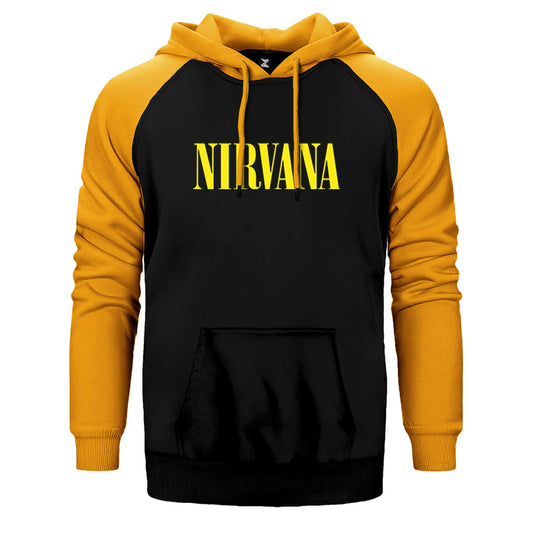 Nirvana Yazı Sarı Çift Renk Reglan Kol Sweatshirt / Hoodie