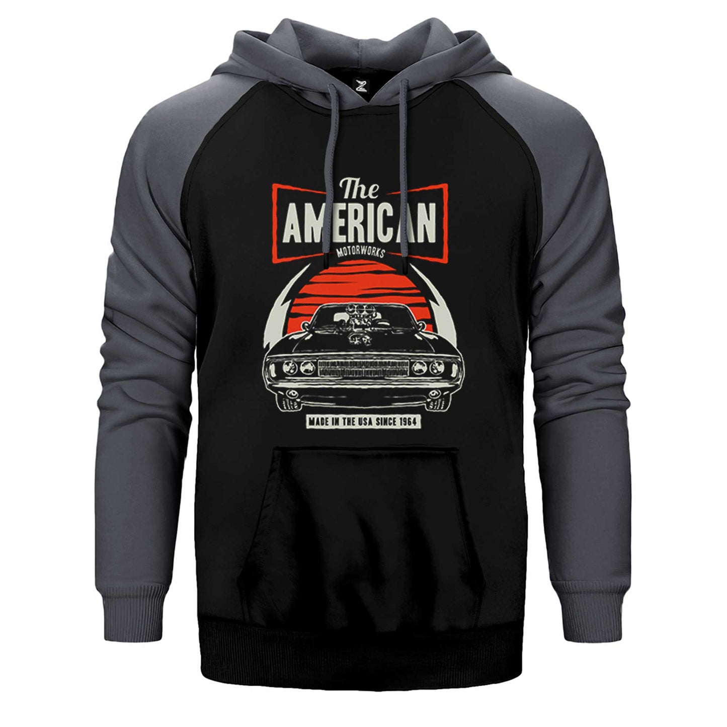 Amerikan Muscle Car Çift Renk Reglan Kol Sweatshirt / Hoodie