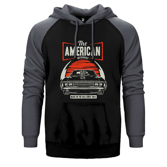 Amerikan Muscle Car Çift Renk Reglan Kol Sweatshirt / Hoodie