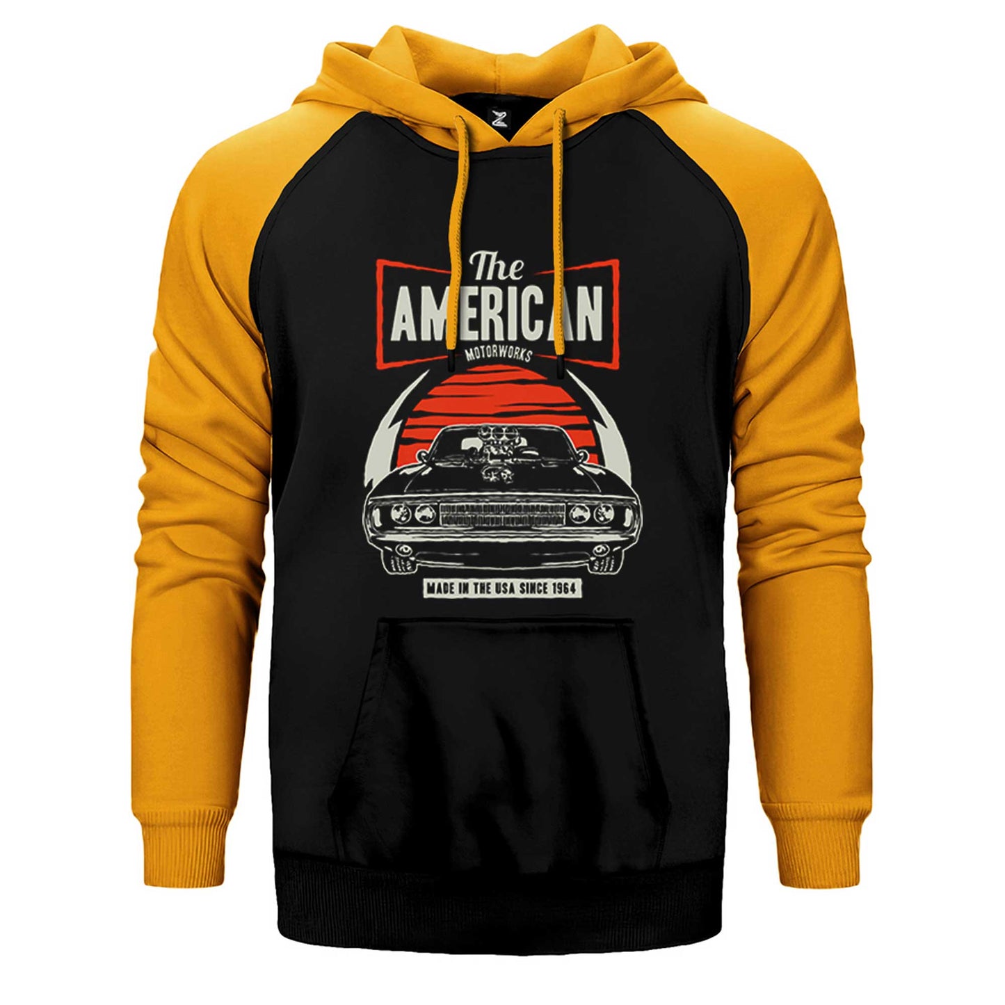 Amerikan Muscle Car Çift Renk Reglan Kol Sweatshirt / Hoodie