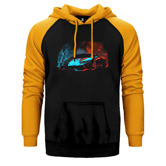 Lamborghini Blue Red Neon Çift Renk Reglan Kol Sweatshirt / Hoodie