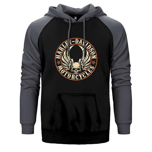 Harley Davidson Wings Skull Çift Renk Reglan Kol Sweatshirt / Hoodie