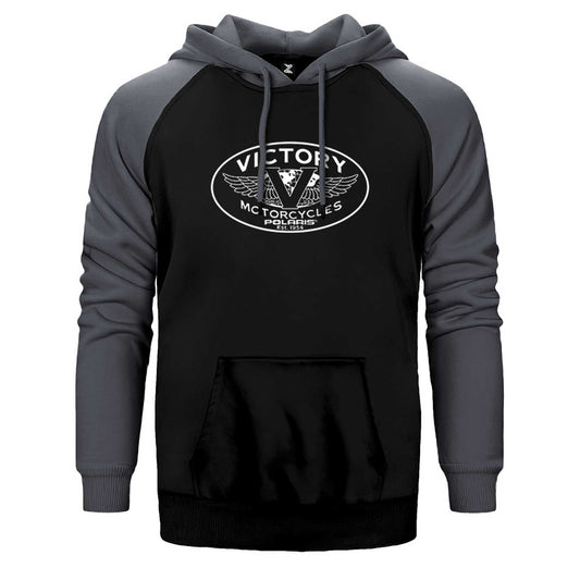 Victory Motorcycles Polaris Logo Çift Renk Reglan Kol Sweatshirt / Hoodie