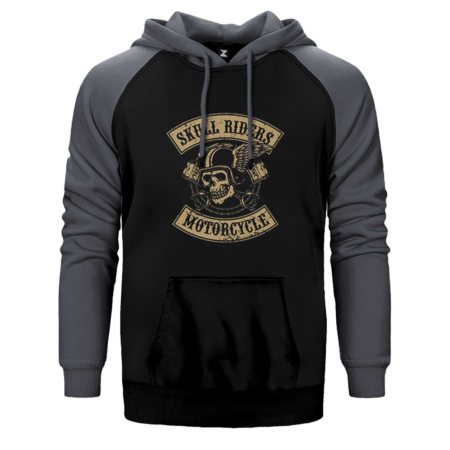 Moto Skull Riders Motorcycle Çift Renk Reglan Kol Sweatshirt / Hoodie