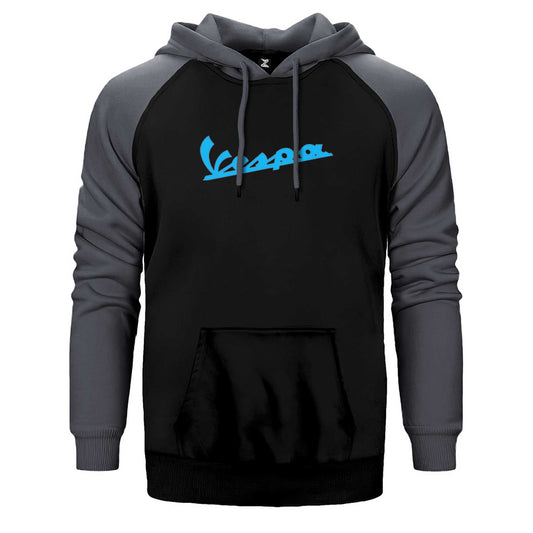 Vespa Text Blue Çift Renk Reglan Kol Sweatshirt / Hoodie