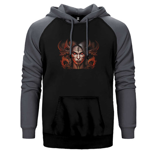 Diablo IV Lilith Face Çift Renk Reglan Kol Sweatshirt / Hoodie