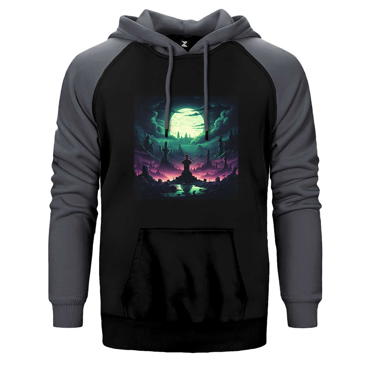 Cemetery illuminated By An Aurora Çift Renk Reglan Kol Sweatshirt / Hoodie