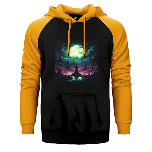 Cemetery illuminated By An Aurora Çift Renk Reglan Kol Sweatshirt / Hoodie