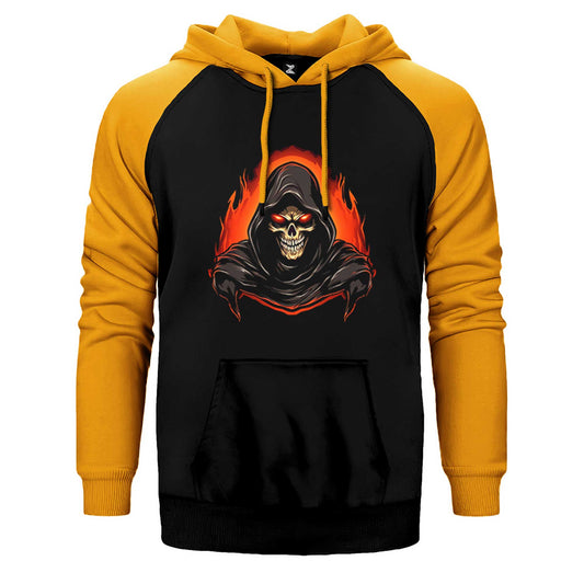 Skeleton Ghost Fire Çift Renk Reglan Kol Sweatshirt / Hoodie
