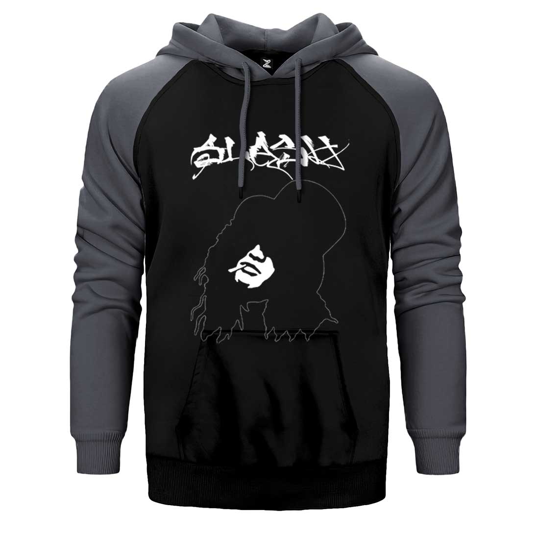 Slash Portre Text Çift Renk Reglan Kol Sweatshirt / Hoodie